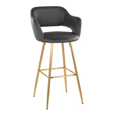Porch & Den Vallen 30" Fixed-Height Faux Leather Counter Stool with Metal Legs & Square Footrest (Set of 2)