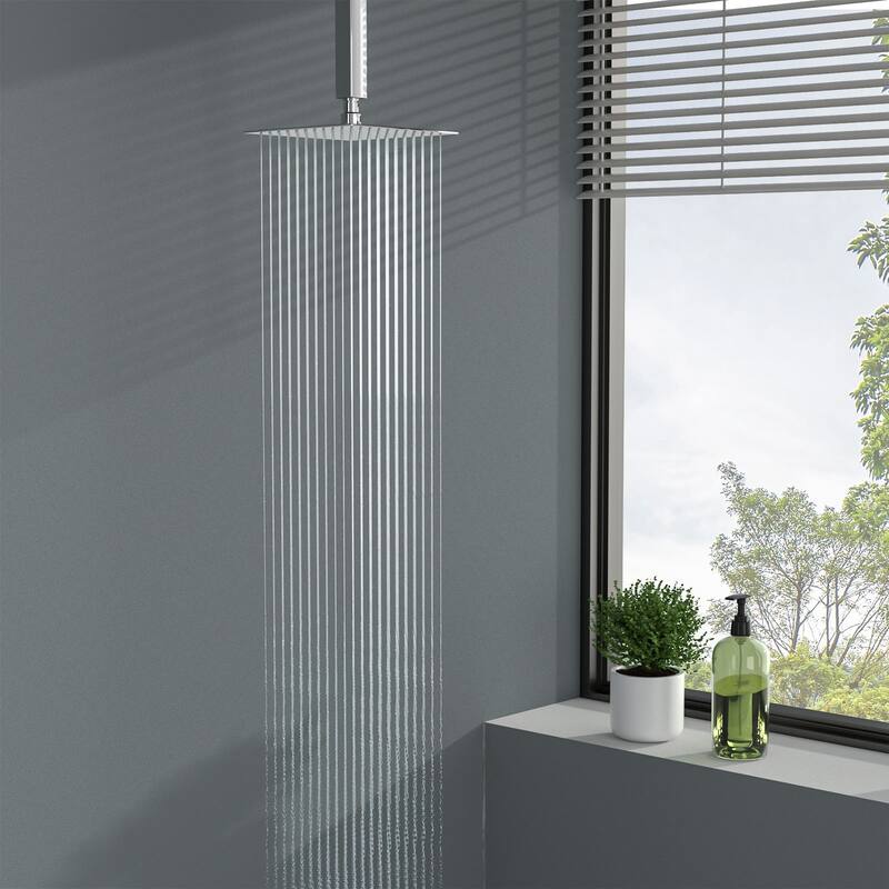 8/10/12/16 Inch Adjustable Rainfall Shower Head Wall-mounted Solid Square Ultra Thin 304 Stainless Steel
