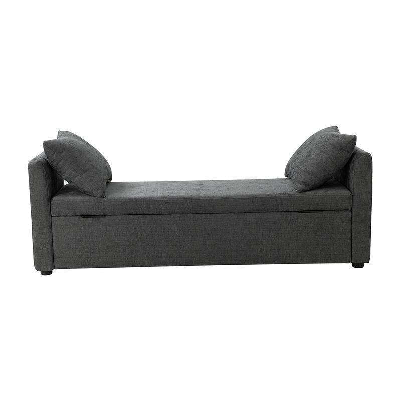 Franco Modern Upholstered Storage Bench with Two Throw Pillows and Thick Padded Cushion