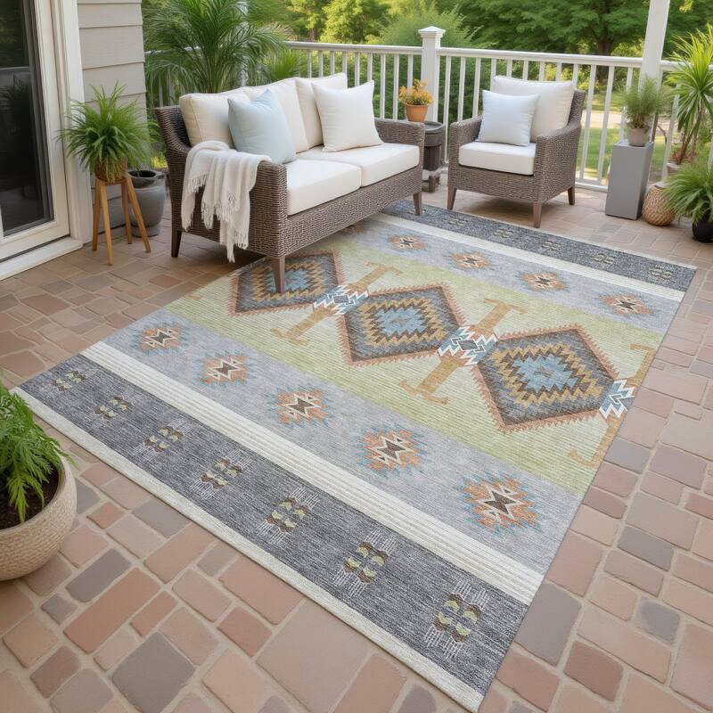 Machine Washable Indoor/ Outdoor Global Chennai Chantille Rug - Gray - 9' x 12'