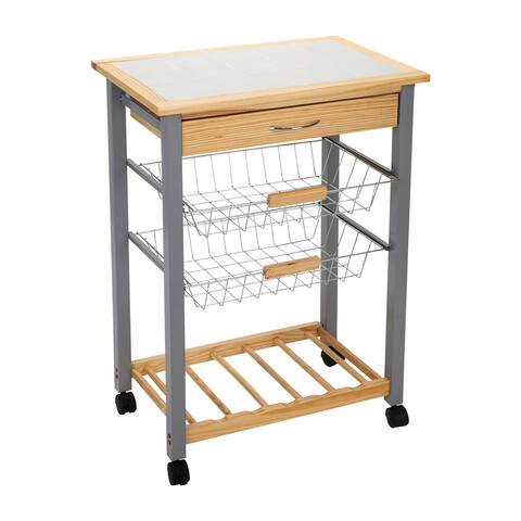 Organize It All Rolling Kitchen Cart with Wine Rack - 22.50" x 14.50" x 30.00"