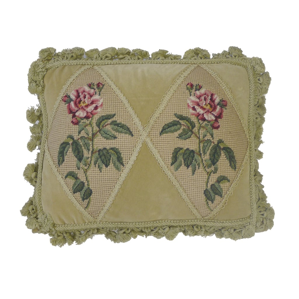 Rose Needlepoint 14" x 18" Throw Pillow