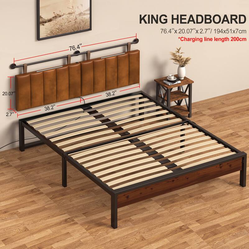 Wayna Headboard with USB and Light, Wall Mounted Headboard