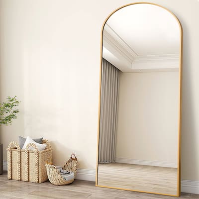 Oversized Arch Full Length Metal Framed Wall Mirror With Stand