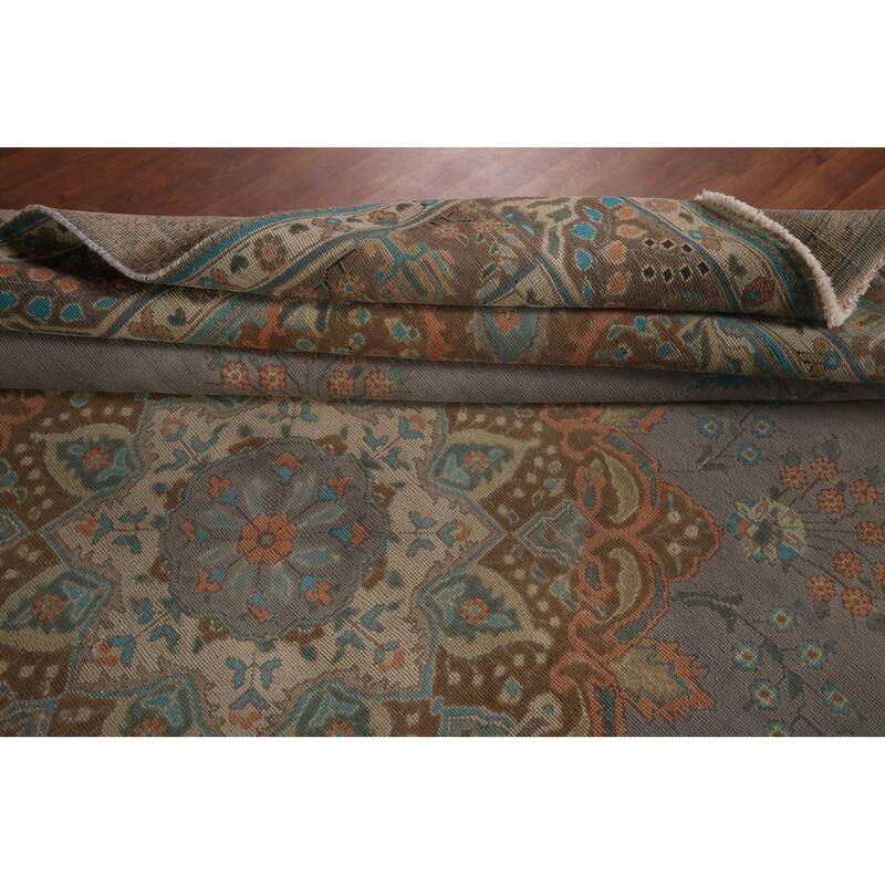 Tabriz Persian Vintage Rug Hand-Knotted Traditional Gray Wool Carpet - 9'5"x 12'4"