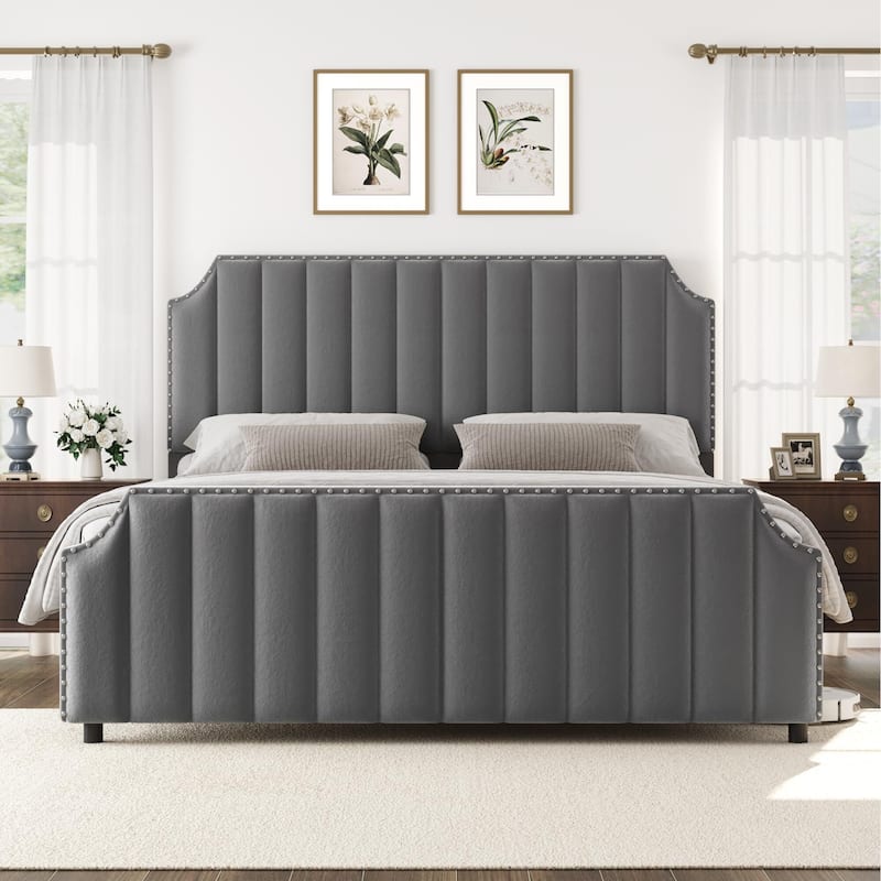 Platform Bed Frame with 50.2" Headboard - Grey_Queen - Queen