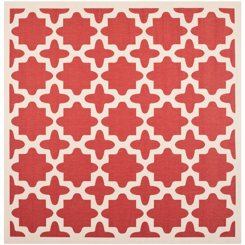 SAFAVIEH Courtyard Dorthey Indoor/ Outdoor Waterproof Patio Backyard Rug - 7'10" Square - Red/Bone
