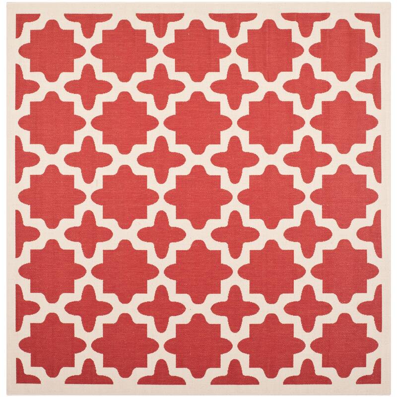SAFAVIEH Courtyard Dorthey Indoor/ Outdoor Waterproof Patio Backyard Rug - 7'10" x 7'10" Square - Red/Bone