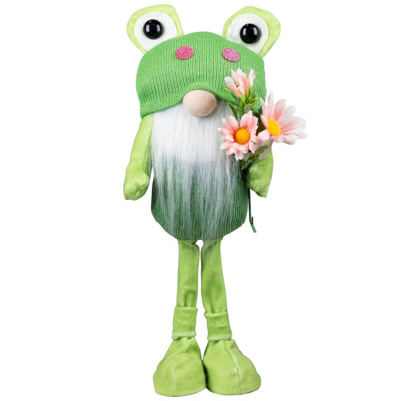 Standing Gnome with Glittered Frog Hat Spring Decoration - 14.5"