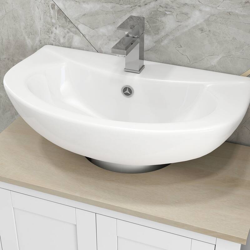 Modern White Bathroom Cabinet with Wood Grain Top and MDF Adjustable Storage Shelves - 23.5" W x 11.75" D x 23.5" H