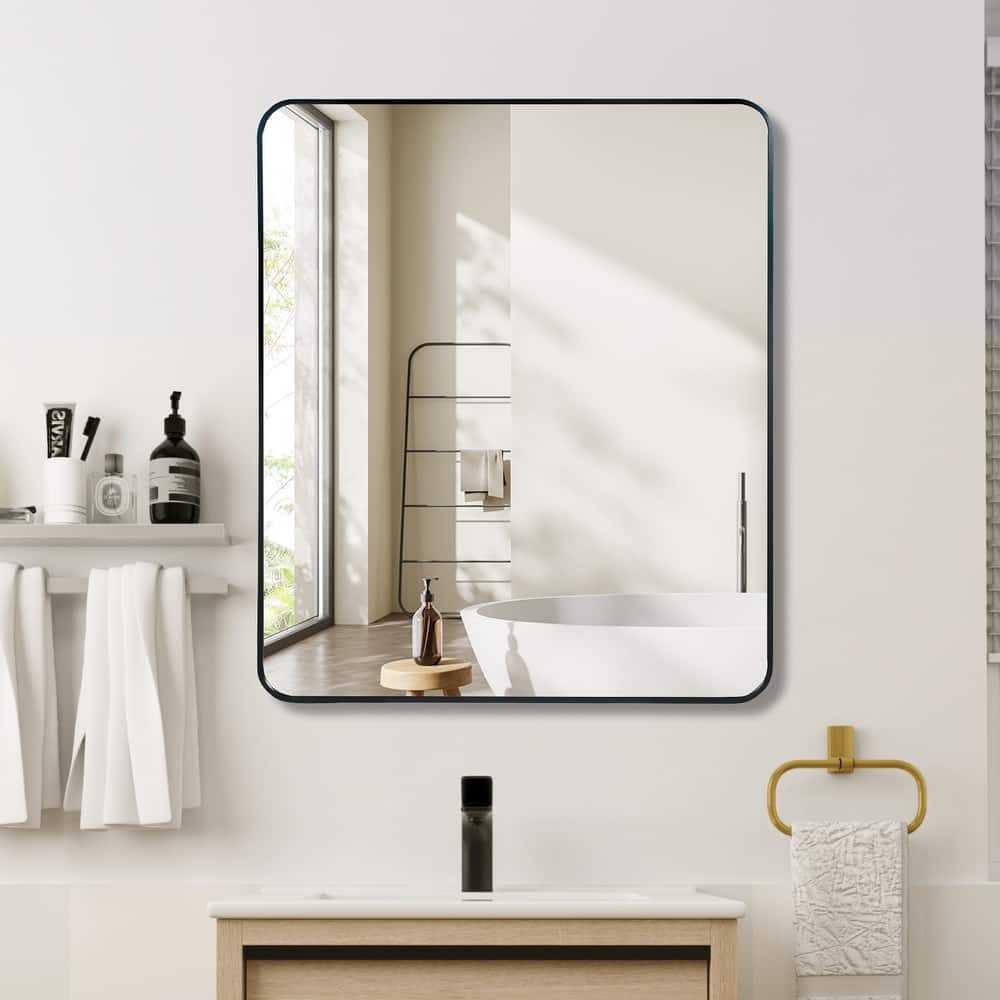 30 "X36" Rectangular Bathroom Wall Mirror,The Brushed Frame Of Rectangular Mirror Is Premium Anti-Rust Aluminum Alloy