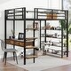 preview thumbnail 3 of 12, Full Size Sturdy Metal Loft bed Frame with Desk and Shelves