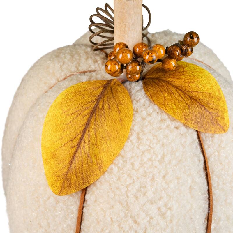 Plush Pumpkin Fall Harvest Decoration - 10" - Cream and Yellow