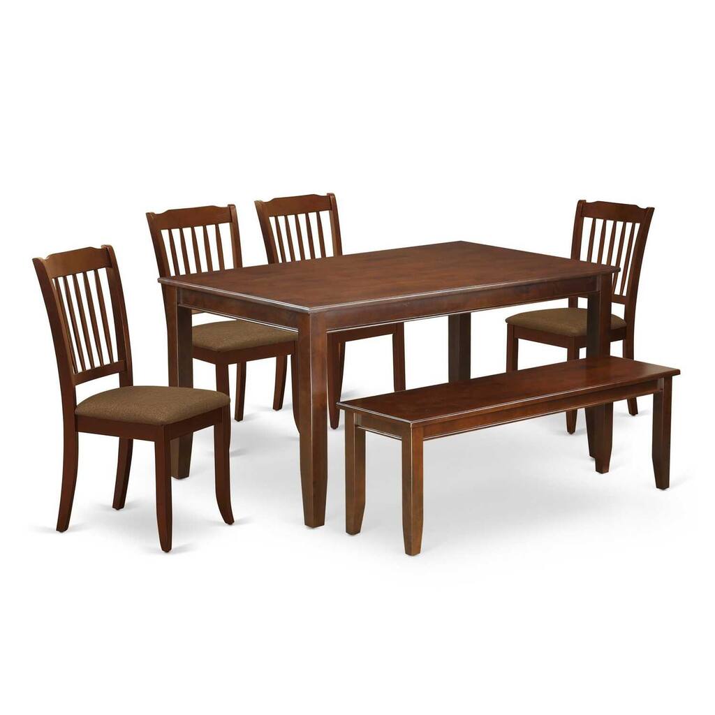 6-Piece Dining Set - Rectangle Table, 4 Linen Chairs & Bench - Mahogany Finish - 60