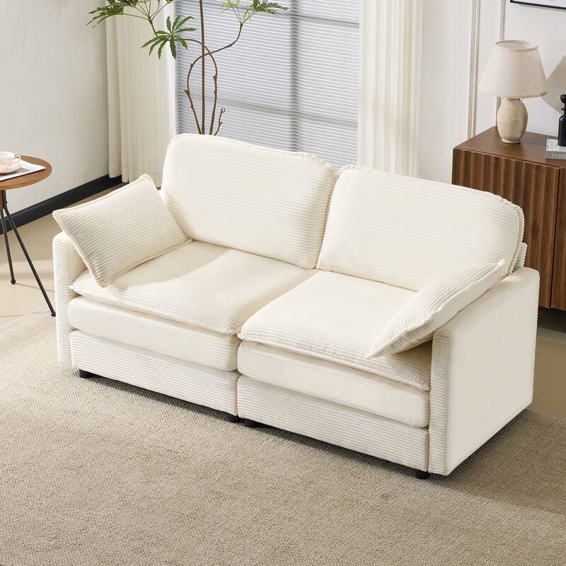 Chenille Upholstered Cloud Loveseat, Modular Sectional 2-Seater Sofa, Lounge Sofa Chair with Cushions & 2 Throw Pillows