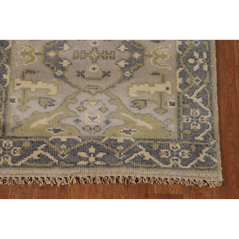 All-Over Gray Oushak Oriental Runner Rug Hand-Knotted Wool Carpet - 2'6"x 8'1"