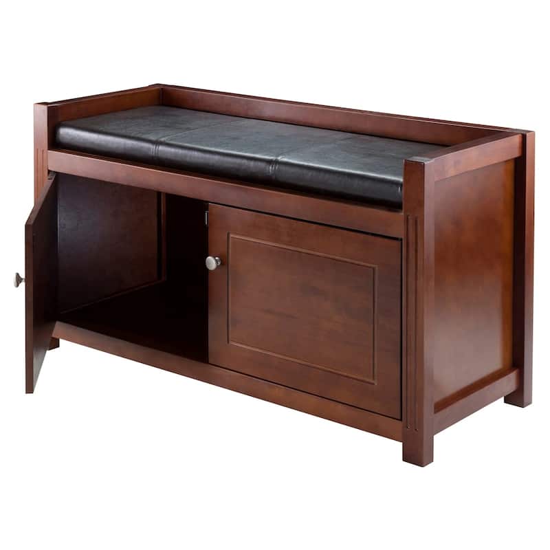 2-Compartment Storage Bench with Seat Cushion - 40" - Walnut Finish