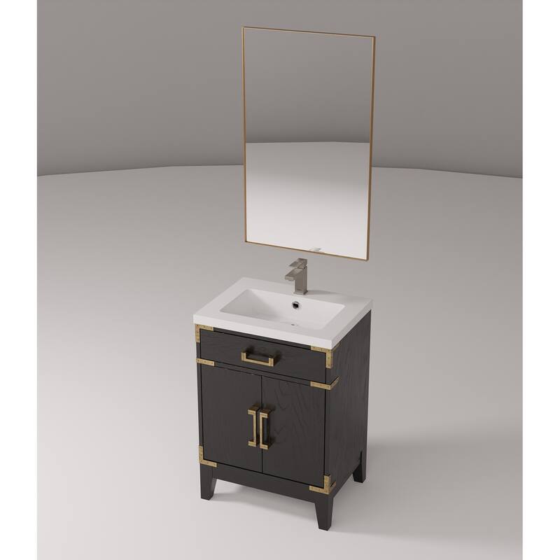 24" Bathroom Vanity with Acrylic Top, 18" Frameless Mirror, and Chrome Gooseneck Faucet for Modern Bathrooms