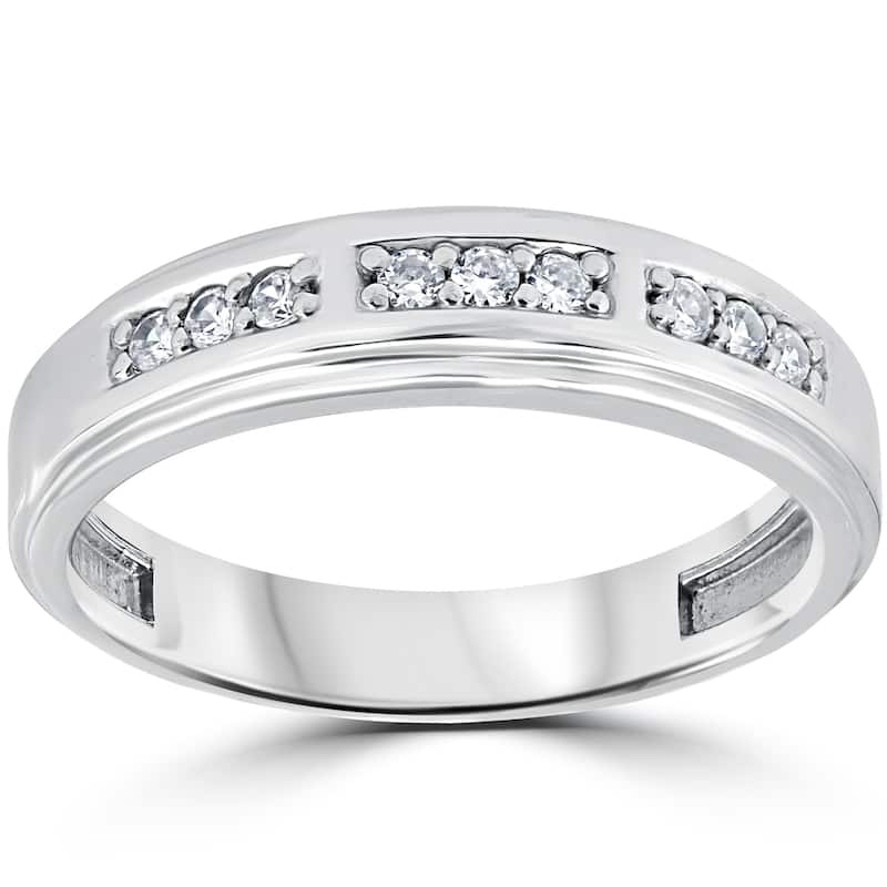 Bliss Diamond 1/4Ct Mens Round Diamond Polished Wedding Ring White Gold - 9