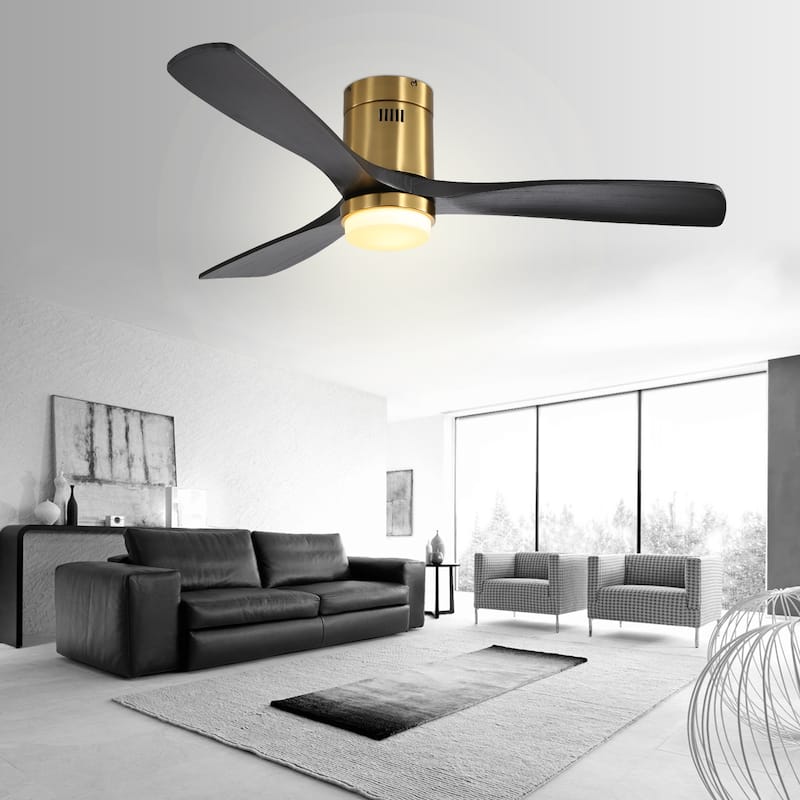 52 inch Flush Mount Ceiling Fans With/Without Lights & Remote Solid Wood Fans For Bedroom