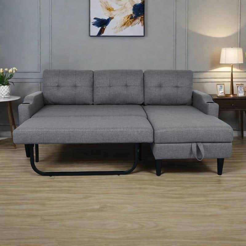 74.8" Fabric Sofa with Storage and Solid Wood Frame, 660lb Capacity - Grey