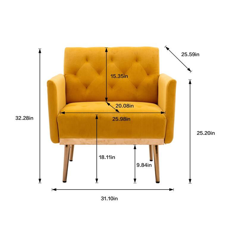Velvet Upholstered Tufted Accent Chair With Golden feet