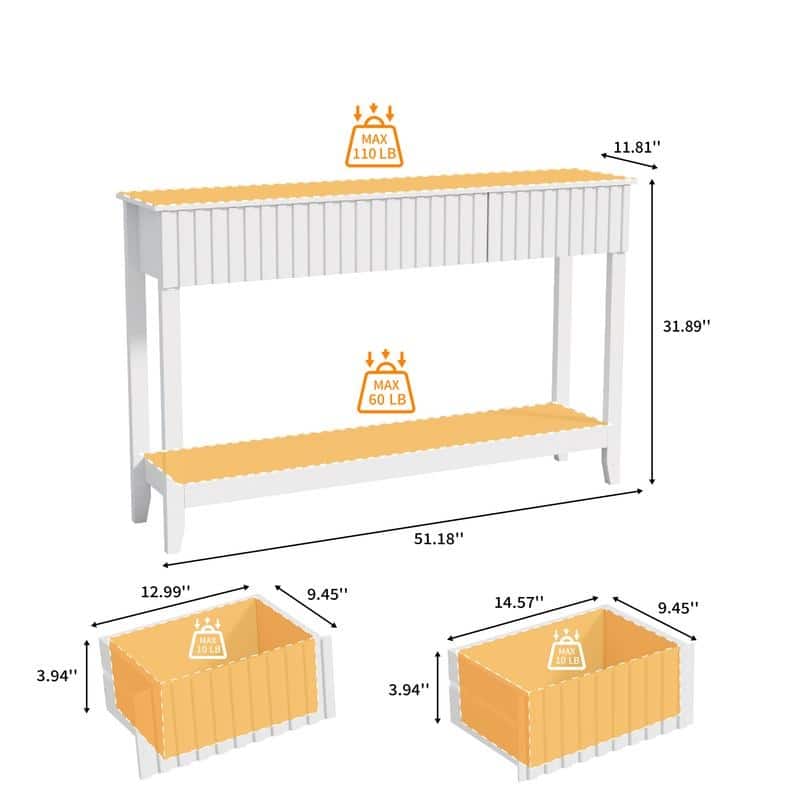 VINGLI White 2-Layer 3-Drawer MDF Grille Entry Table