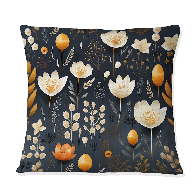 Designart "Woodland Autumn Orange And Blue Cottage Flowers" Floral Printed Throw Pillow