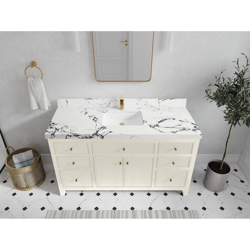 Willow Collections 60 in W x 22 in D Sonoma Free Standing Reeded Single Sink Bathroom Vanity with Countertop - 2"Viola Night - Ivory