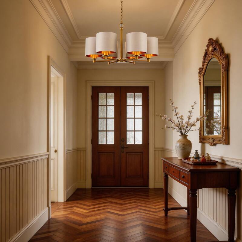 Modern Chandelier Dining Room Pendant Light Fixture Drum Fabric Shade