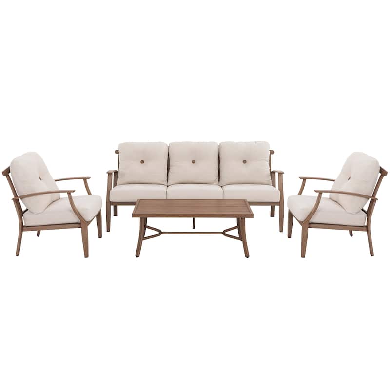 4-Piece Patio Conversation Set with Cushions, Aluminum Frame, Beige