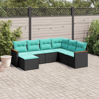 vidaXL 7 Piece Patio Sofa Set with Cushions Black Poly Rattan