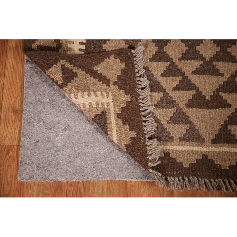 Brown Kilim Area Rug Flat-weave Wool Foyer Carpet - 2'11" x 5'0"