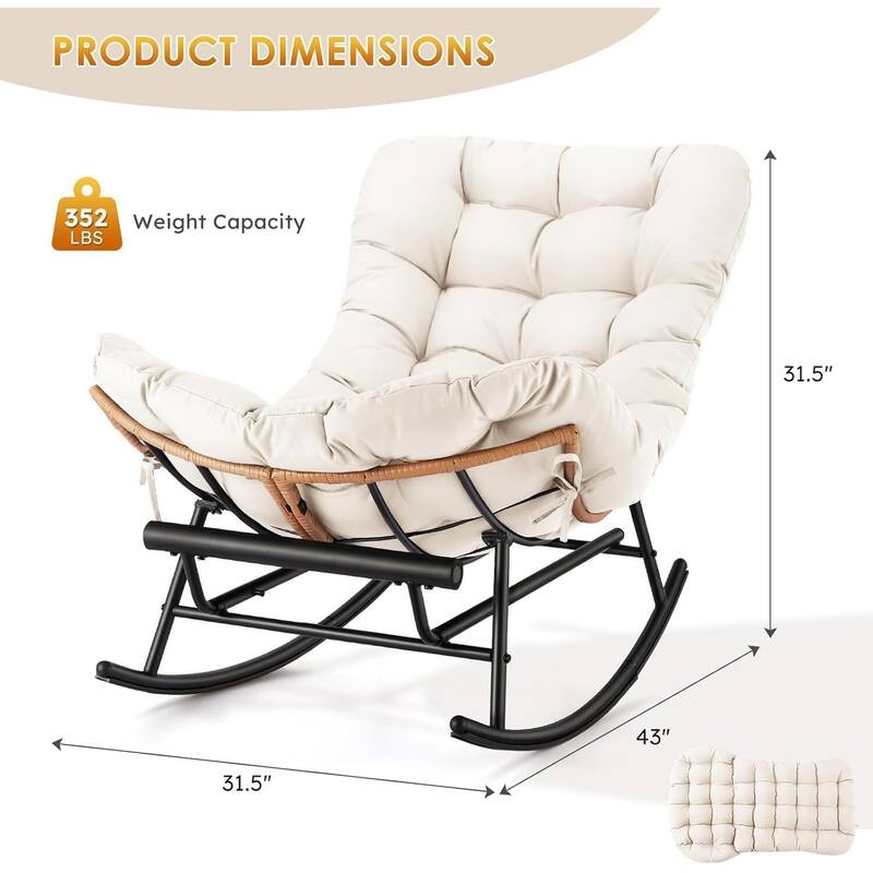 Papasan Rocking Sofa Chair with Extendable Footrest for Porch, Lawn, Bedroom and Living Room