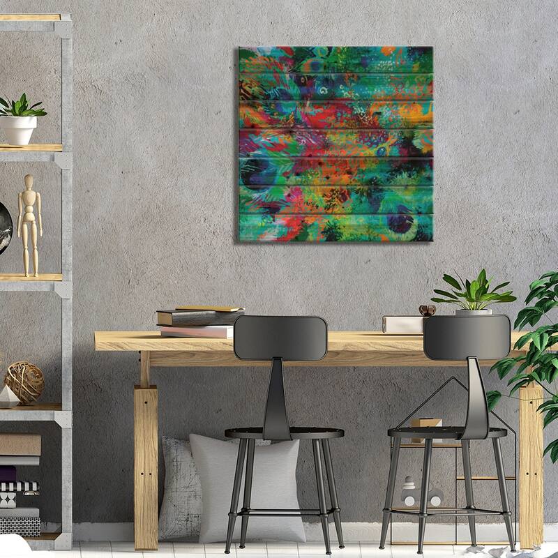 Rainbow In Latin Print On Wood by Iris Scott - Multi-Color
