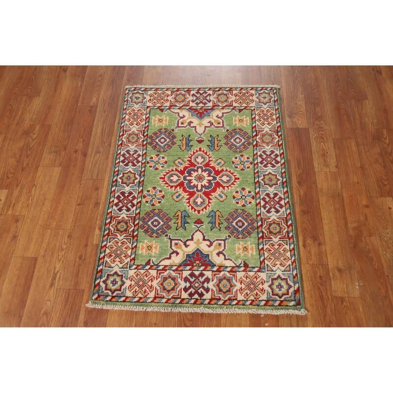 Green Kazak Accent Foyer Rug Hand-Knotted Wool Carpet - 2'0"x 3'0"