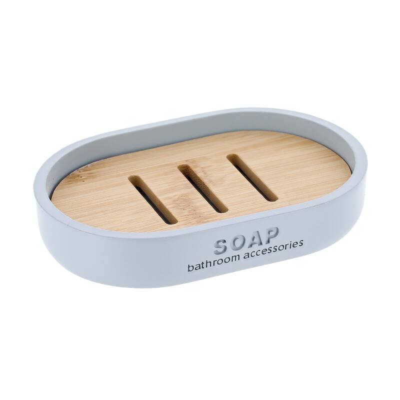 Chic Polyresin Soap Dish with Draining Bamboo Insert - 5 L x 3.4 W x 1 H - Light Blue