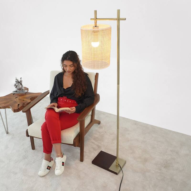 Tall Corner Floor Lamp, Standing Light for Living Room, Bedroom & Office Space Illumination, Bamboo Lampshade Floor Lamp 110V