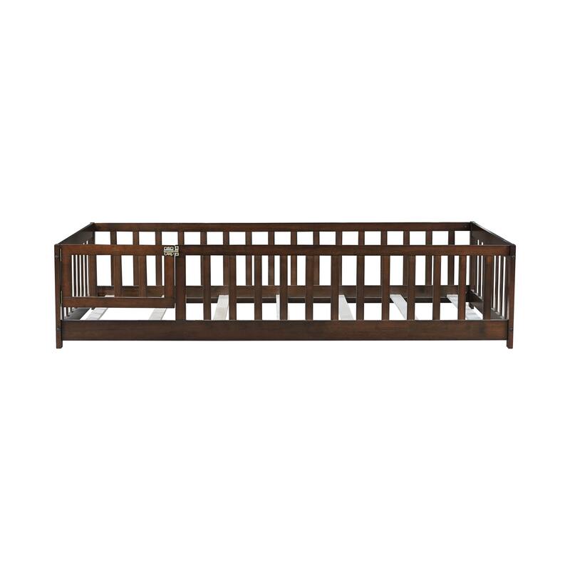 Floor Bed with Fence and Revolving Door,Ideal for Kids' Play,and Promoting Independence and Growth
