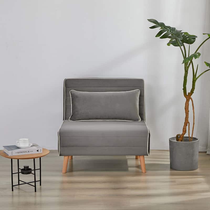 2-Piece Velvet Foldable Sleeper Sofa Chair, Sofa Bed with 3-Position Adjustable Backrest, Quick 10-Second Conversion