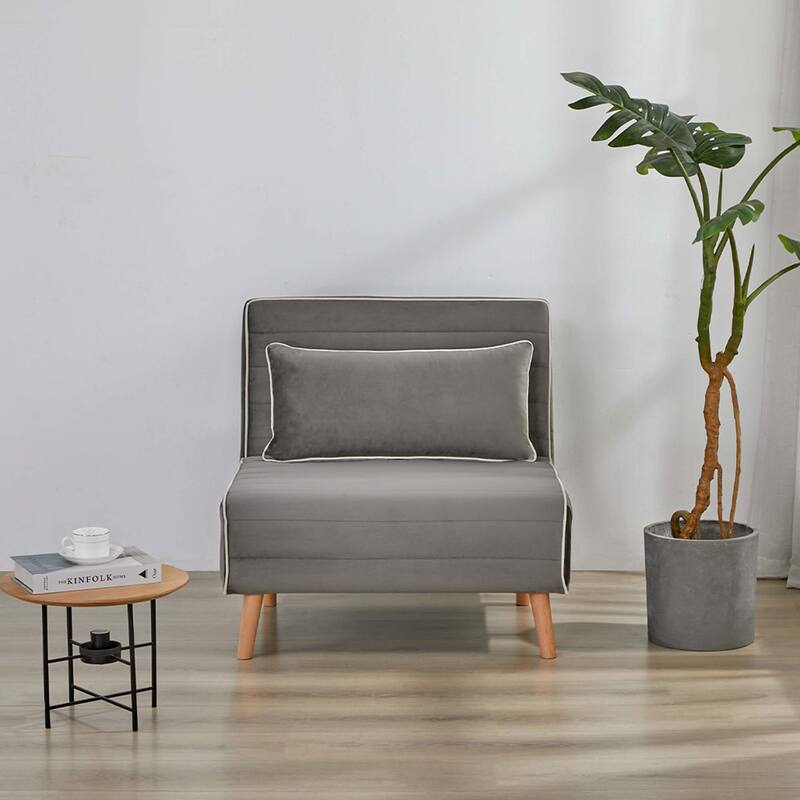 CANON Modern Velvet Foldable Sofa Bed with Piping Design - 3-Position Adjustable Backrest