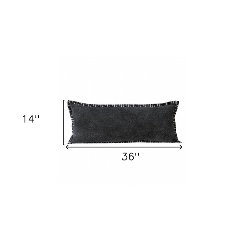 HomeRoots 14" X 36" Jet Black 100% Cotton Zippered Pillow