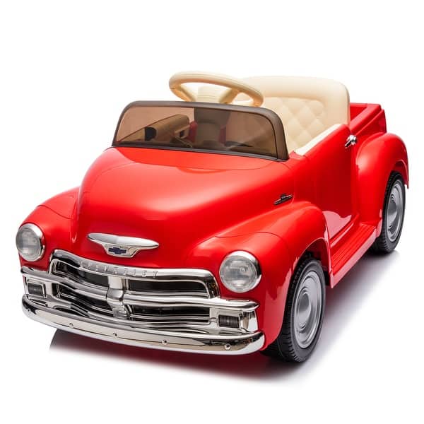 slide 2 of 80, 12V Licensed Chevrolet 3100 Pickup Ride-On Car with Parental Remote Control, High-Quality Music, and Battery Level Display Red