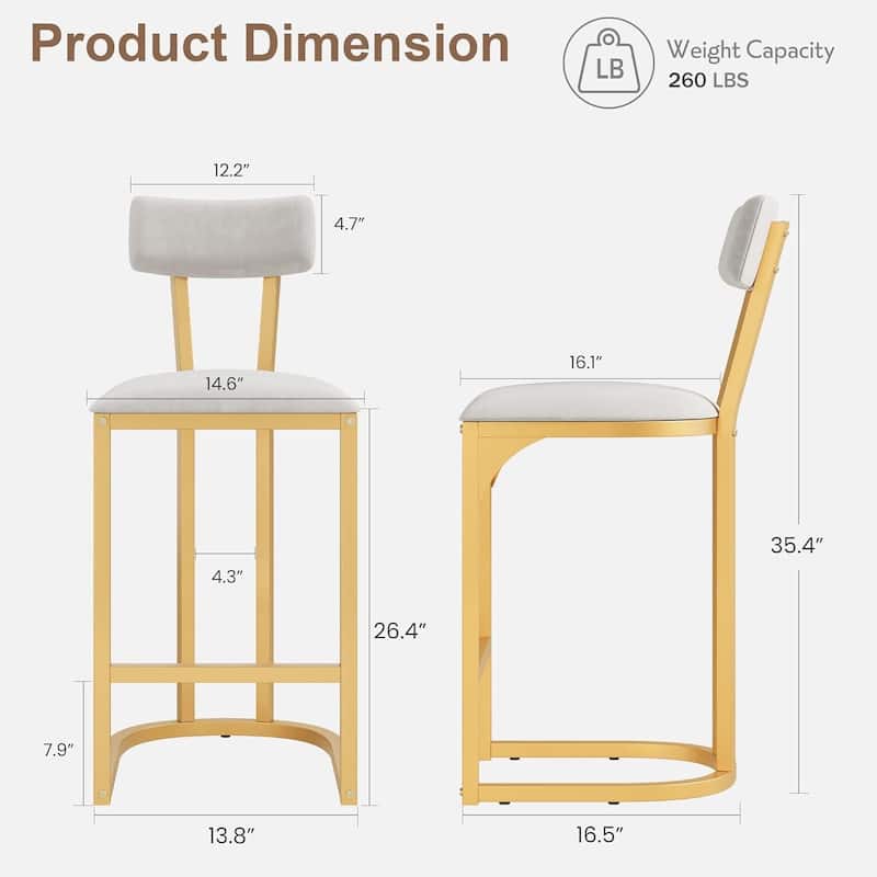 Modern Counter Height Tall Bar Stools Set of 2 with Upholstered