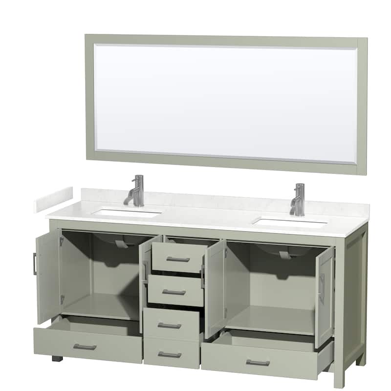 Sheffield Double Bathroom Vanity Set, Cultured Top, 70-Inch Mirror