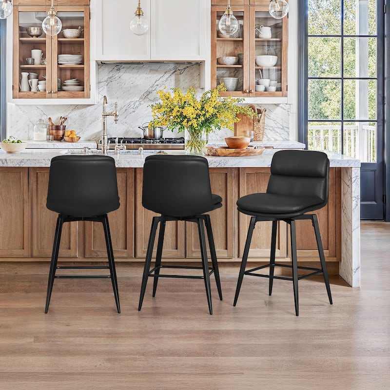 Upholstered Faux Leather Bar Stools with Back and Metal Legs Set of 2/3/4, 26" H Seat Height, 360° Swivel Bar Stools Brown