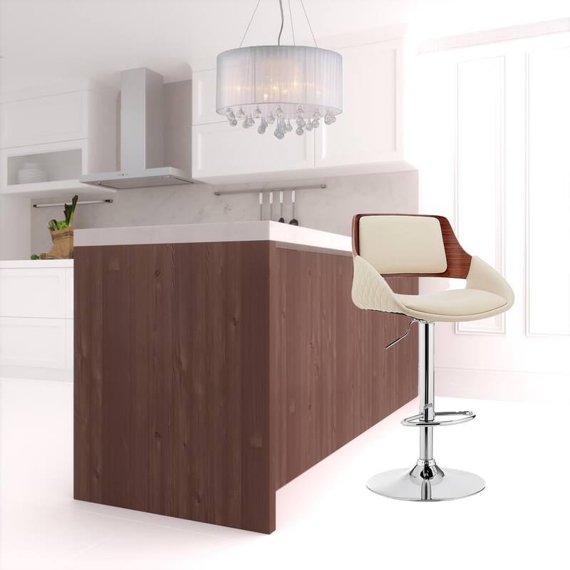 25" Comfortable Adjustable Height Faux Leather Bar Stool with Arms and Swivel Base for Kitchen Use - 43”H x 21”W x 20”D