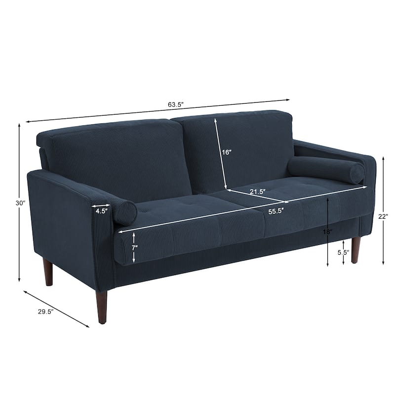 Corduroy 61.9" Loveseat Sofa Square Armrests