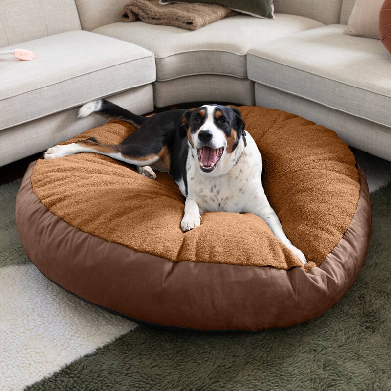 Jaxx Robbi Dog Bed Premium Synthetic-Fur Memory Foam Bean Bag Bed - Large - Caramel / Chocolate