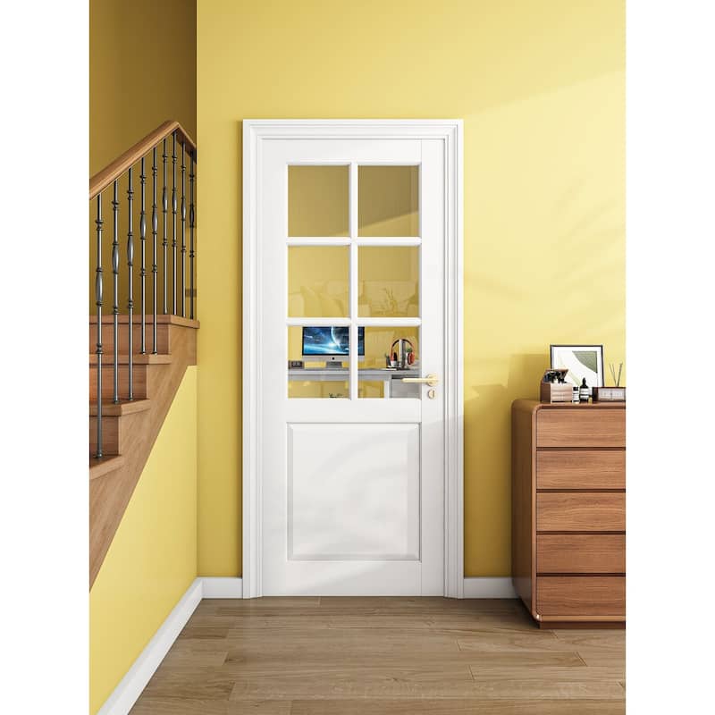 80''&96''H Clear Glass 6 Lite White Primed Pre-Finished French Interior Slab Door Shaker Pantry Door - 24X96